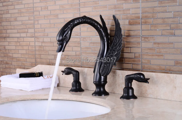 Ванная комната Лебедь смесители 3 шт. масла резиновая черная отделка роскошный и элегантный 100% твердой латуни Лебедь Смесители для ванны zr849