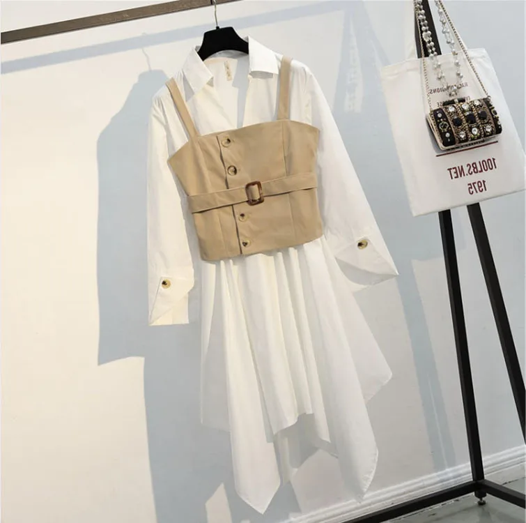 

ICHOIX autumn white shirt dress big size long sleeve office ladies work dress large size long women plus size dress winter 2019