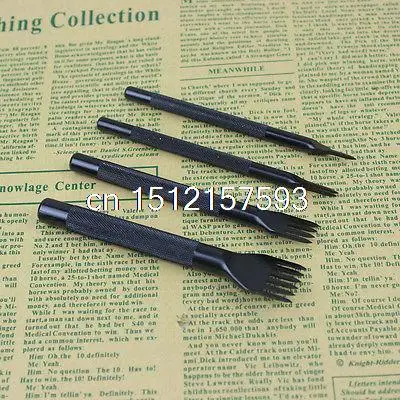 

Set of 4 Black Leather Craft Tools Hole Punches Stitching Tool 1/2/4/6 Prong 4mm