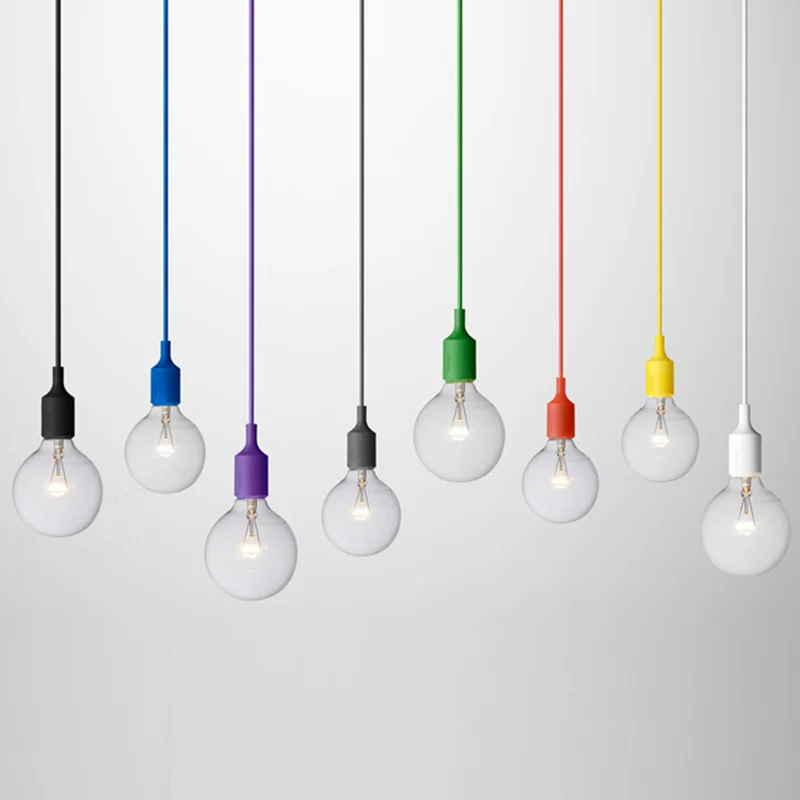 

Modern Simple Single Head Silica Gel Chandelier AC90-260V E27 Holder 100cm Cord Colorful Colors Light Fixture