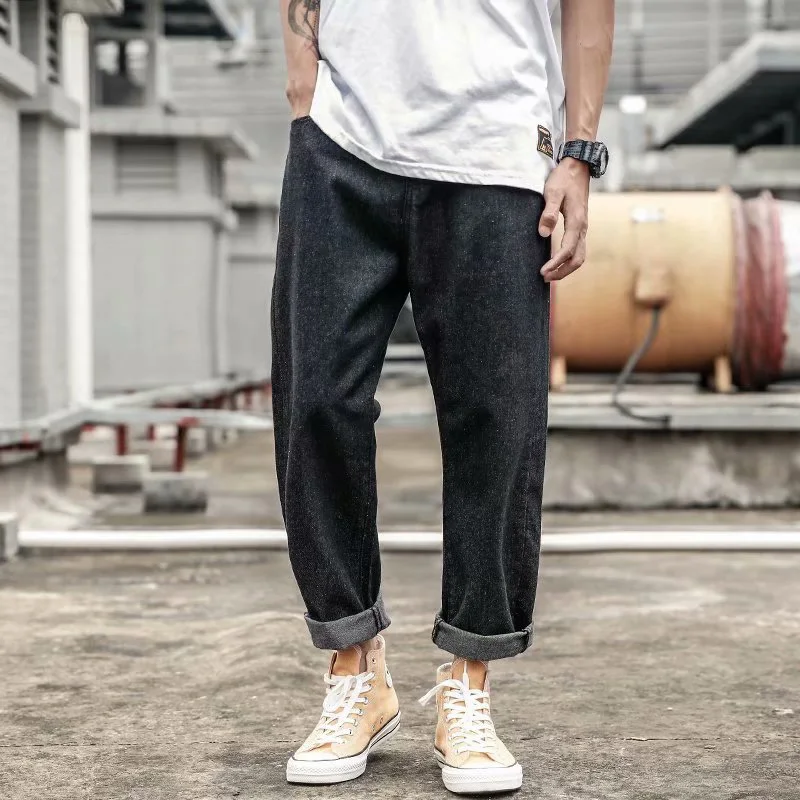 Новые модные брендовые мужские джинсы в стиле хип-хоп осенние рваные мужские однотонные хлопковые длинные джинсы средней длины черного цвета распродажа потертые джинсы - Цвет: Черный