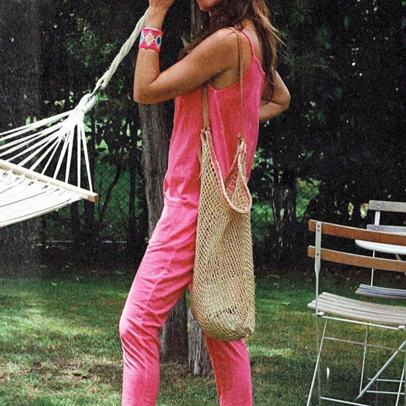 2019 New Fashion Women Jumpsuit Women's Casual Loose Strappy Bib Overalls Woman Summer Backless Pocket Trousers Rompers Playsuit