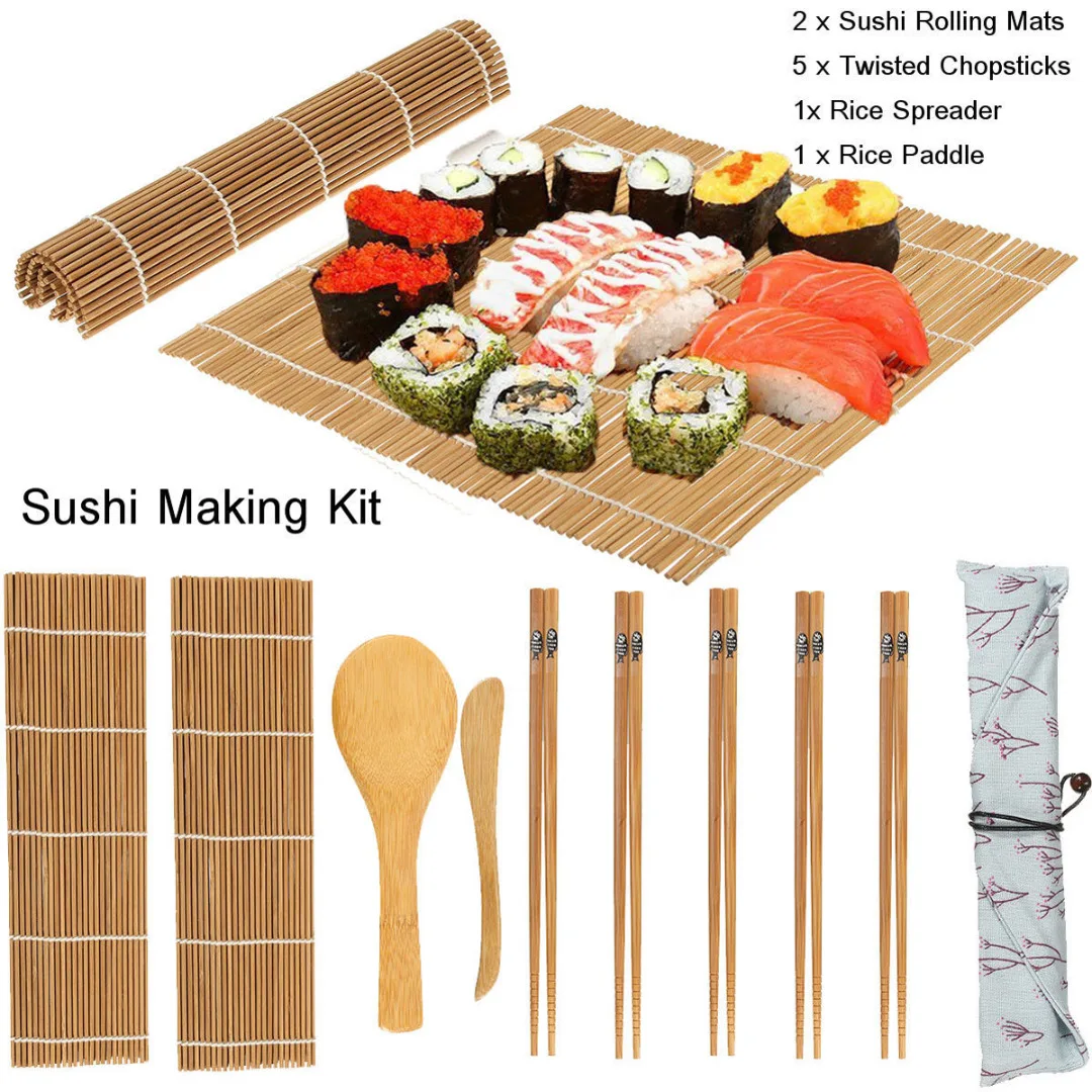 US STOCK Durable Sushi Roller Mat Spoon Chopsticks Maker Food Rolling Tool Kit 