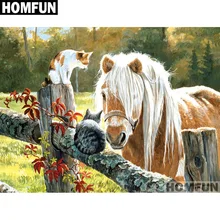 HOMFUN pełna plac/okrągłe wiertła 5D obraz diamentowy DIY "koń i kot" haft Cross Stitch 5D wystrój domu prezent a01237(China)
