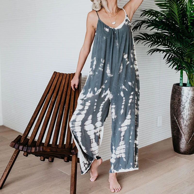 Women jumpsuit ladies Summer Casual Loose Wide Leg Romper Noodle Strap Backless Jumpsuit boho print beach sea holiday overalls Women jumpsuit ladies Summer Casual Loose Wide Leg Romper Noodle Strap Backless Jumpsuit boho print beach sea holiday overalls