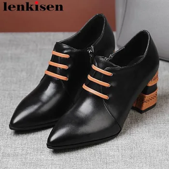 

Lenkisen mixed colors soft genuine leather British style pointed toe high heels zipper high quality movie stars dress shoes L52