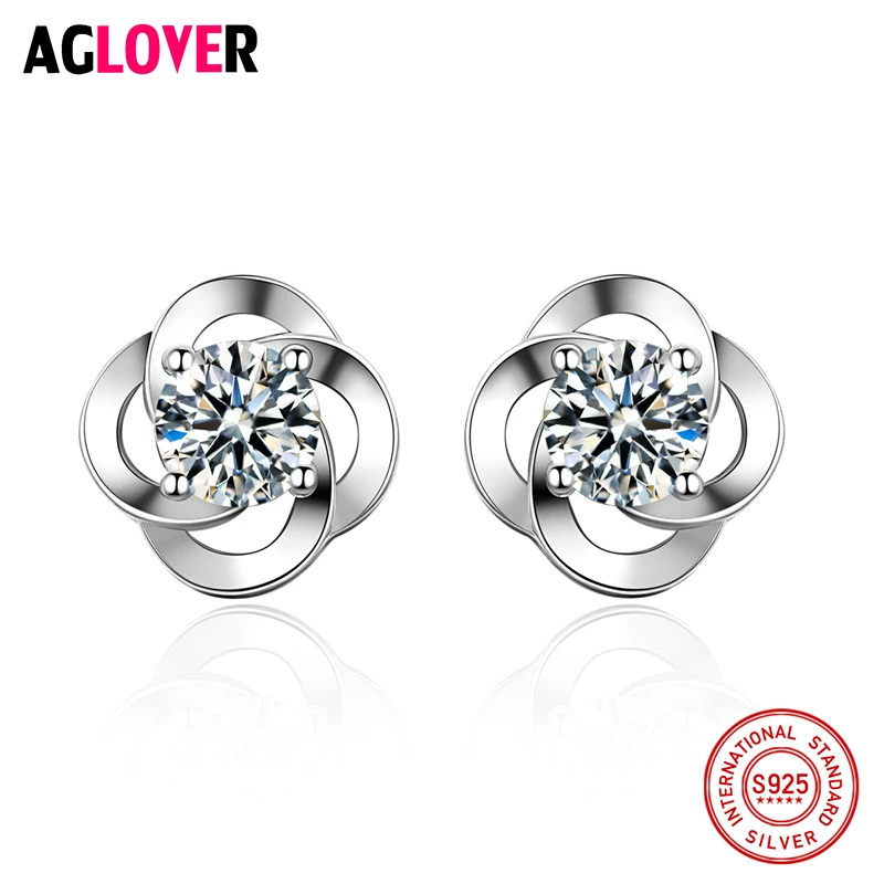 Женские серьги из серебра 925 пробы с цветком и цирконом|stud earrings|earring studs earringsearring