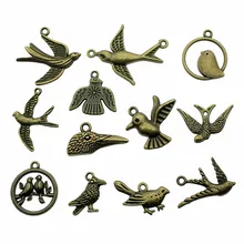 15 unids/lote Color bronce antiguo dije de pájaros colgantes accesorios de joyería Vintage dije de pájaros voladores para hacer joyas