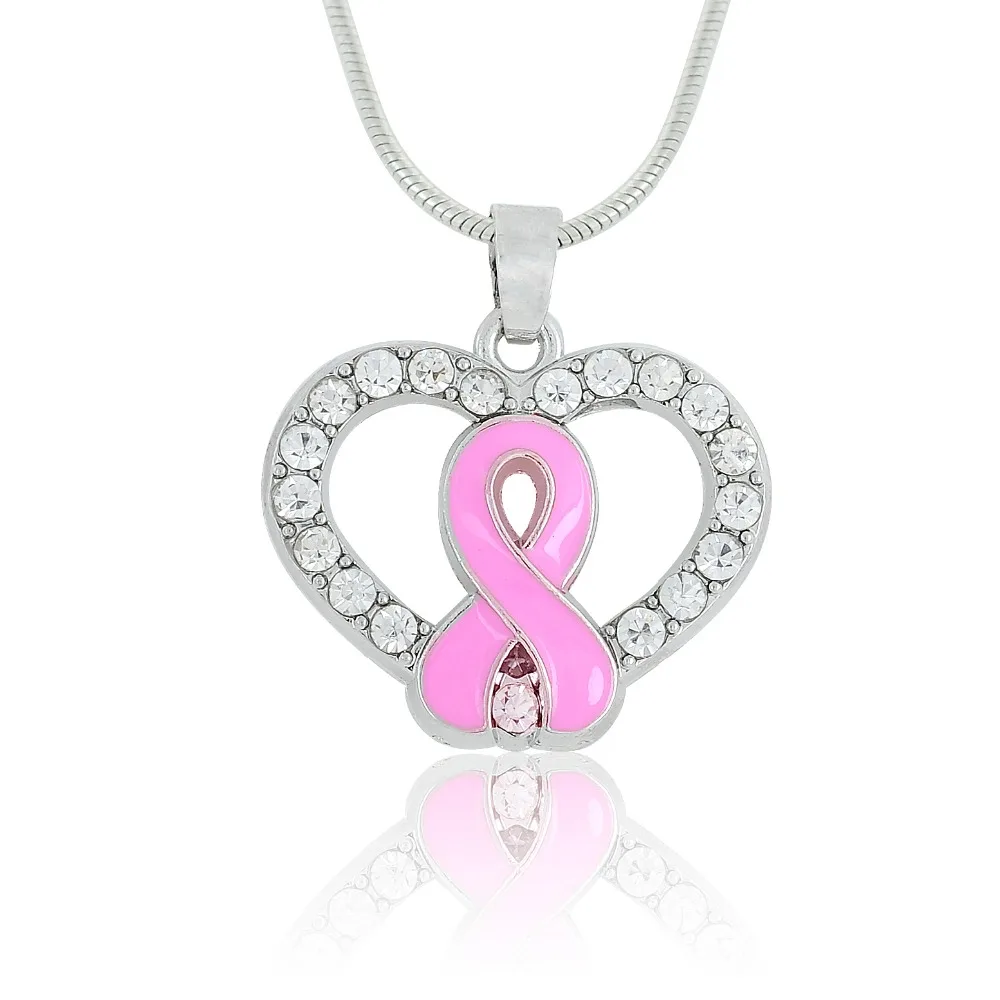 Dawapara Breast Cancer Awareness Pink Ribbon Necklace For Women Crystal