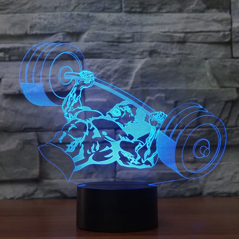 

7 Color Changing Table Lamp Usb 3D Led Bench Press Weightlifting Night light Bed Bedroom Visual Mood Lighting Sleep Decor Gifts