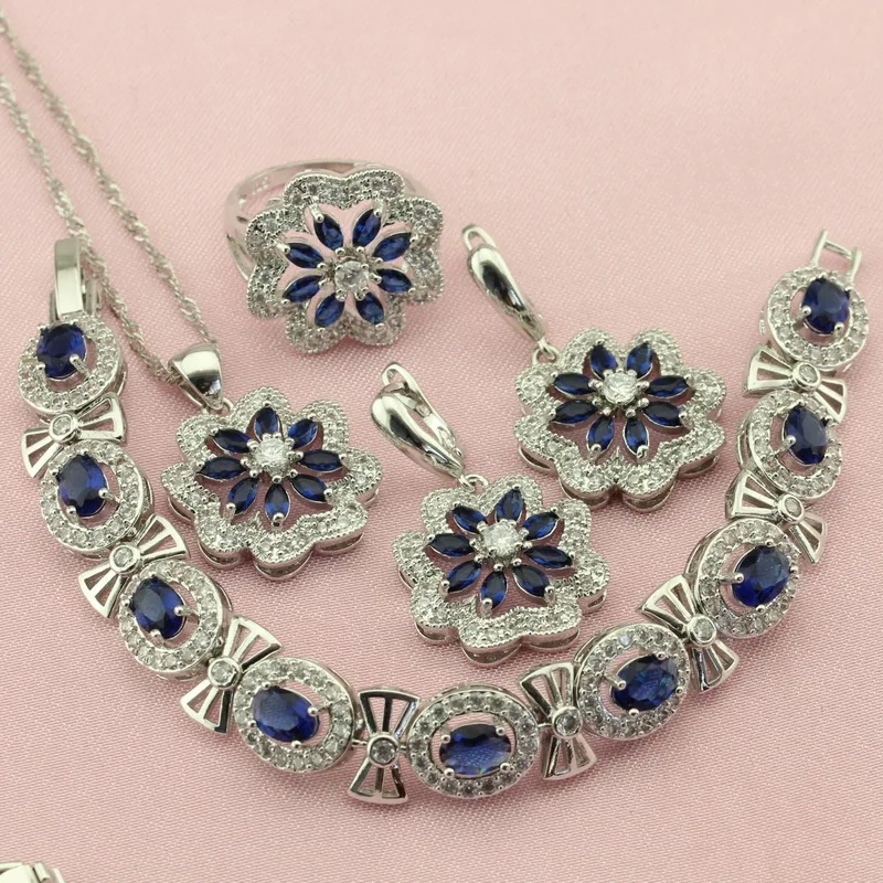 Us 15 7 45 Off Women Blue Cubic Zirconia Silver Color Wedding Jewelry Sets Earrings Necklace Four Colors Stone Ring Bracelet Free Jewellry Box In Us 15 7 45 Off Women Blue Cubic Zirconia Silver Color Wedding Jewelry Sets Earrings Necklace Four Colors Stone Ring Bracelet Free Jewellry Box In