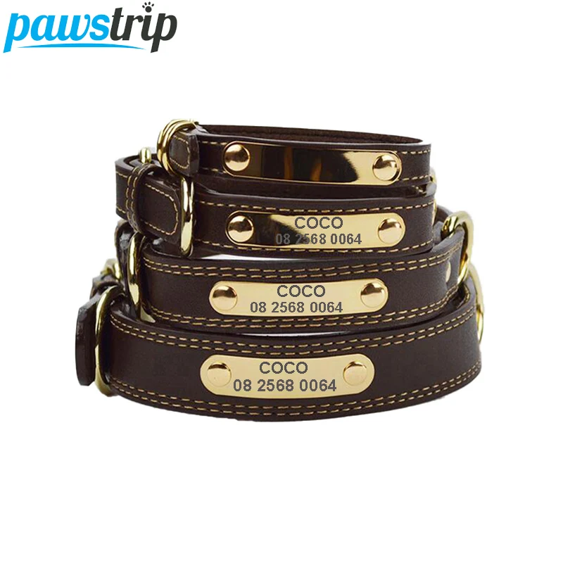 pawstrip Engraved Dog Collar Leather font b Pet b font Tag Collar For Dogs French Bulldog