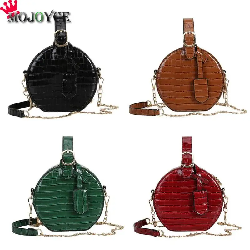 Round Crossbody Messenger Chain Bags Women Girls Personality Leather Shoulder Handbags Purse