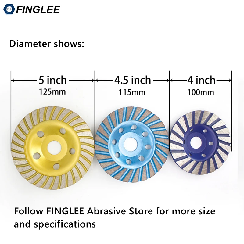 FINGLEE 1 шт. 100/115/125 мм спираль типа Сегмент алмазный диск колеса чаша шлифовальные чашки бетона полировка гранита и мрамора тормозные колодки