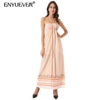 

Enyuever Summer Bohemian Boho Jumpsuit Women Overall Beach Halter Off Shoulder Sleeve String Wide Leg Casual Jumpsuit Streetwear