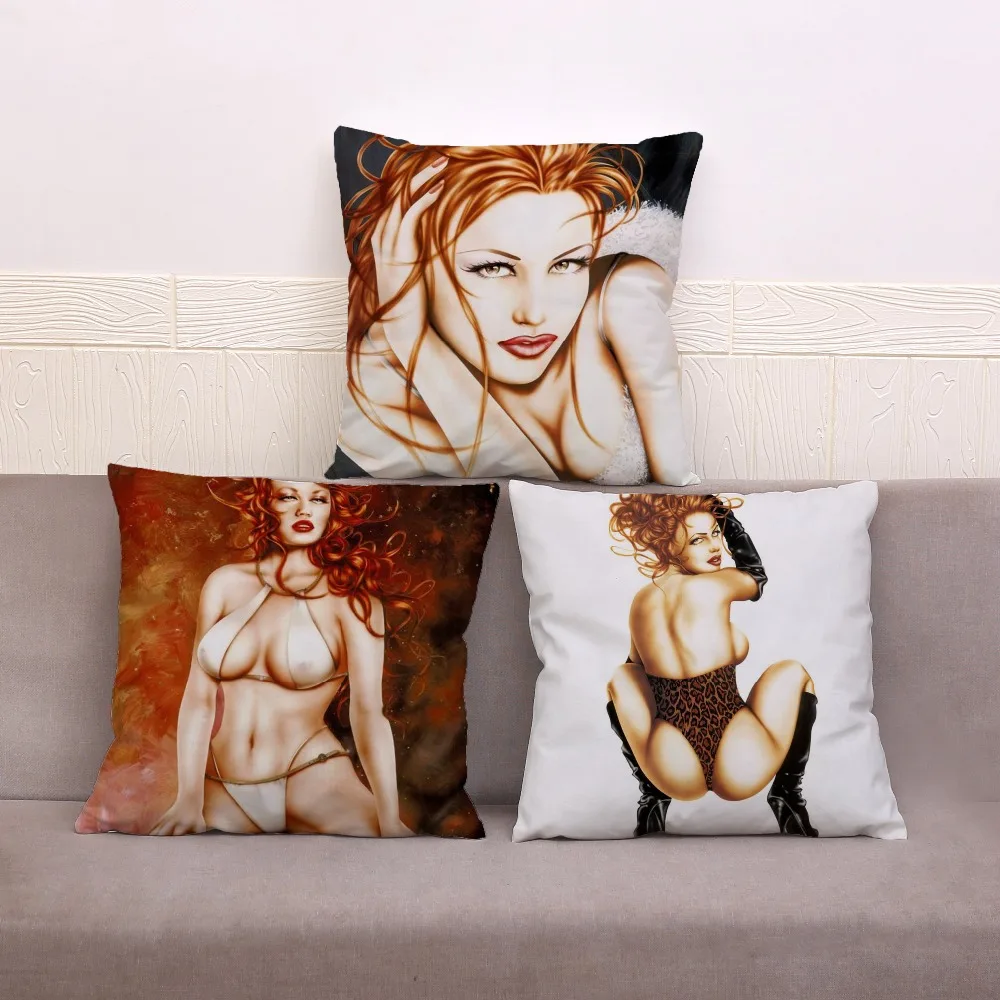 

Cartoon Sexy Girl Lady Print Cushion Cover Super Soft Short Plush Pillow Case 45*45 Pillows Covers Sofa Home Decor Pillowcase