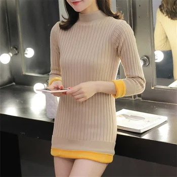

winter sweater skirt, plush and thicker pullover, tall collar sweater, self-improvement, bottom sweater, long sweater