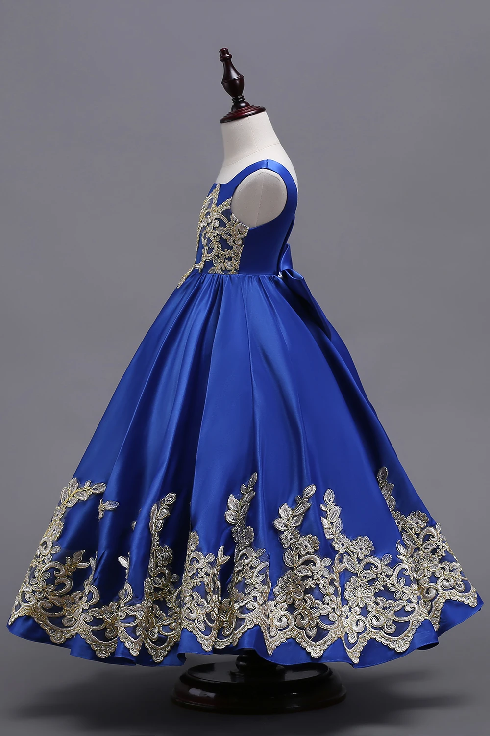 Real até o Chão Vestidos da Menina Vestidos de Festa Princesa Azul Flor Ouro Applique Meninas Pageant Vestido Primeira Comunhão 11 Casamentos e Eventos