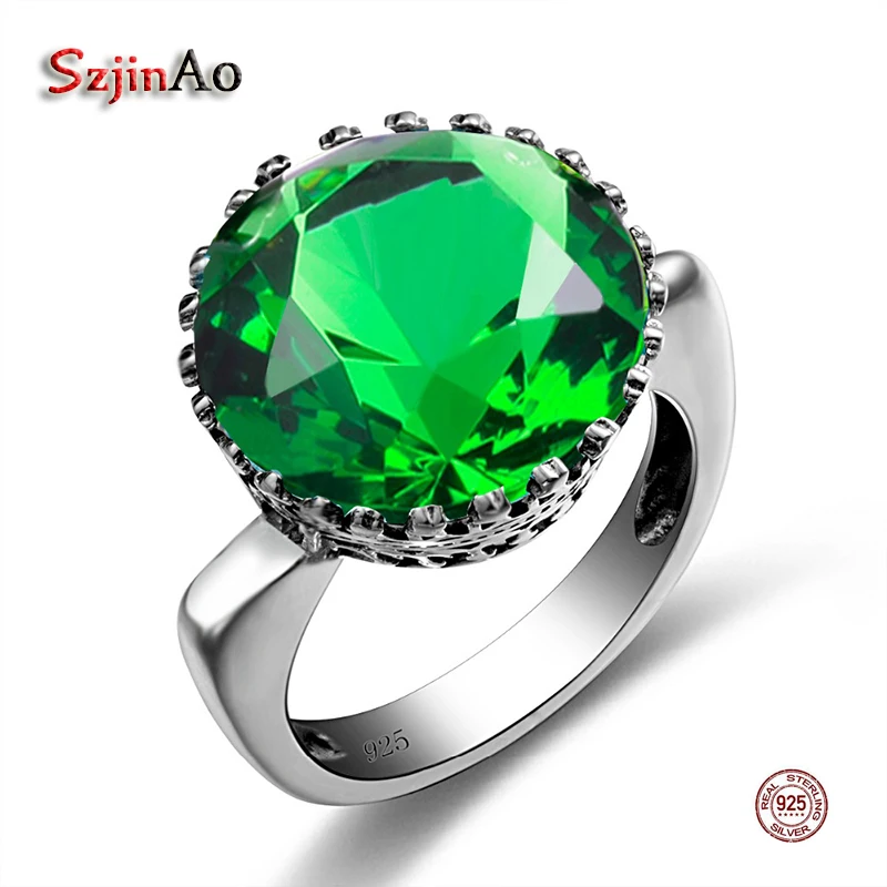 

Szjinao New Nngland Crown Big Rings for Women Round Emerald Wedding Engagement 925 Sterling Silver Luxury Brand Jewelry Masonic