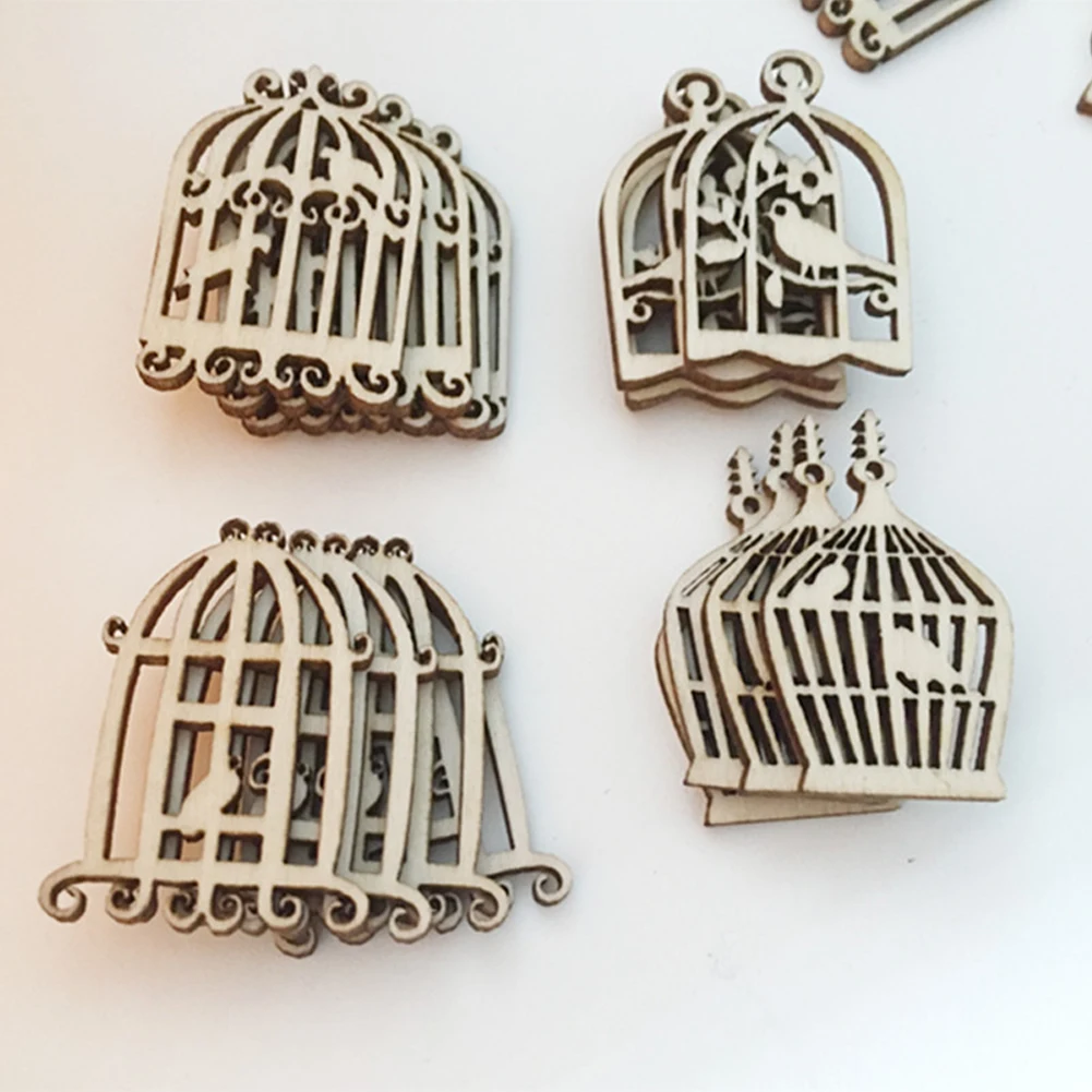 

50pcs/pack Bird Cage Kids Photo Ornament Wall Art Slices Album Hanging Pendant DIY Crafts Home Decor Scrapbooking Wooden Party