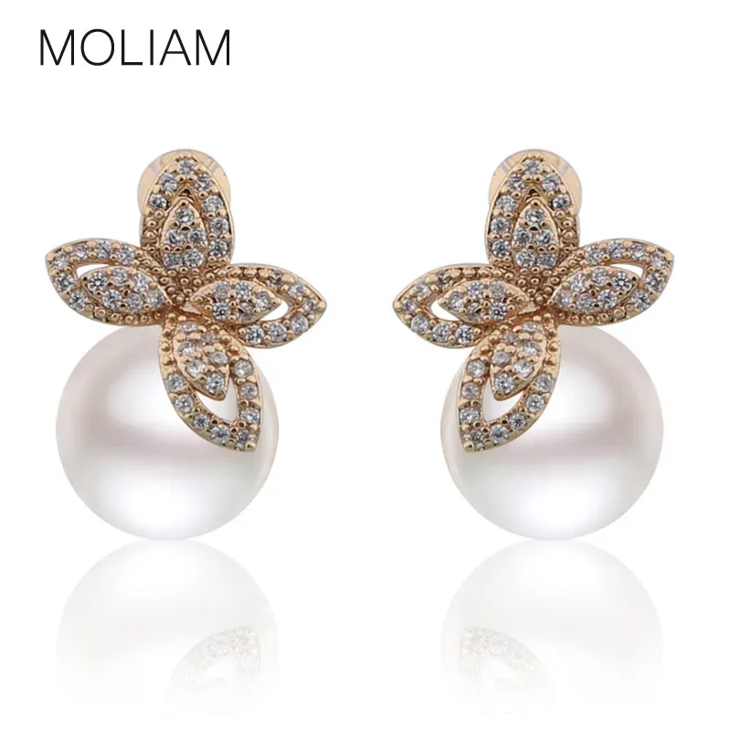 

MOLIAM 2016 Fashion Crystal Stud Earrings Brincos Jewelry Simulated Pearl Earings For Woman MLE515