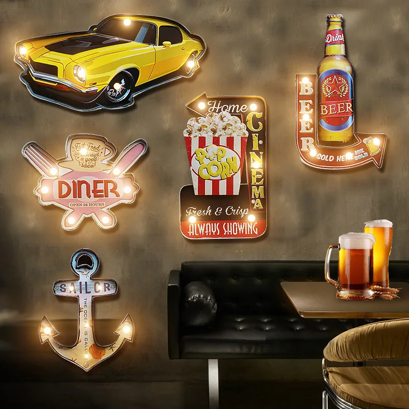 

American Village Retro Iron Wall Murals Light Bar Cafe LED Lamp Network Wall Decorations Ornaments Creative Ornaments IY304125