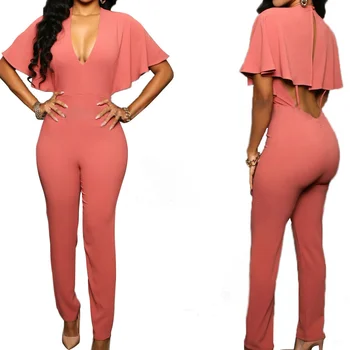 

Fashion Backless Deep V Long Jumpsuit Elegant Cloak Sleeve High Waist Slim Fit Jumpsuits Women Summer Highstreet Jumpsuit 2019