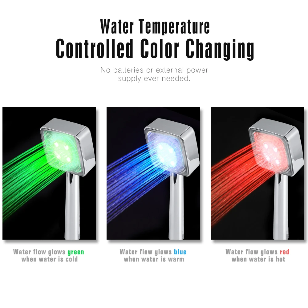 

LED Bathroom Shower Head Water Temperature Controlled Color Changing Shower Head 3color Changing for Vigorous Comfortable Shower