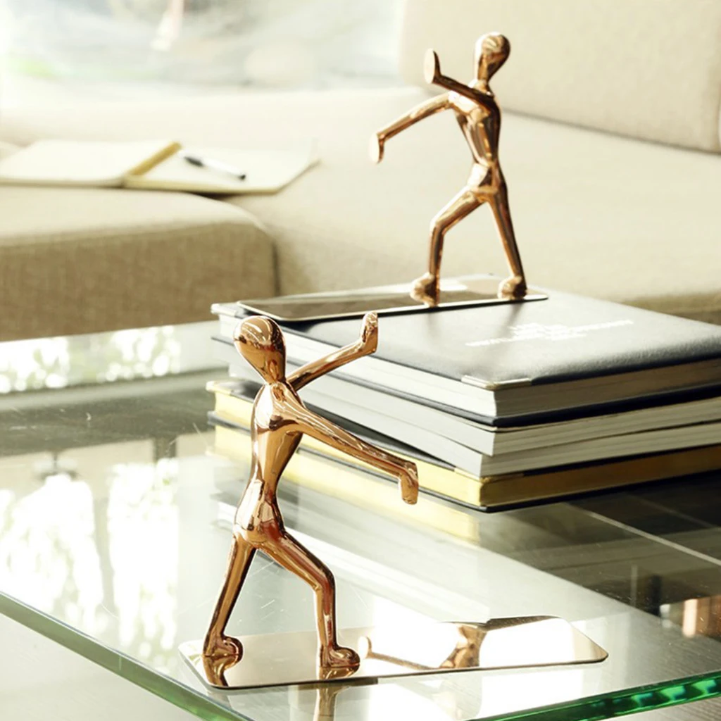 Pair Heavy Duty Metal Kungfu Man Bookend Desktop Book Stands Bookshelves for Study Room Dorm Office Decoration
