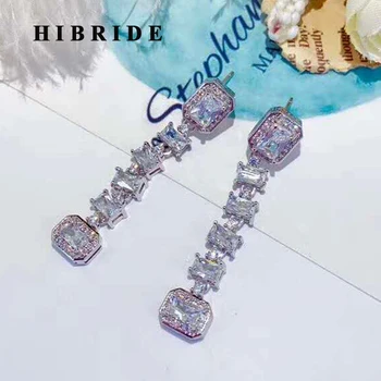 

HIBRIDE New Luxury Long Crystal White Gold CZ Drop Earrings For Women Luxury Party Accessories Brincos Jewelry Patry Gifts E-943