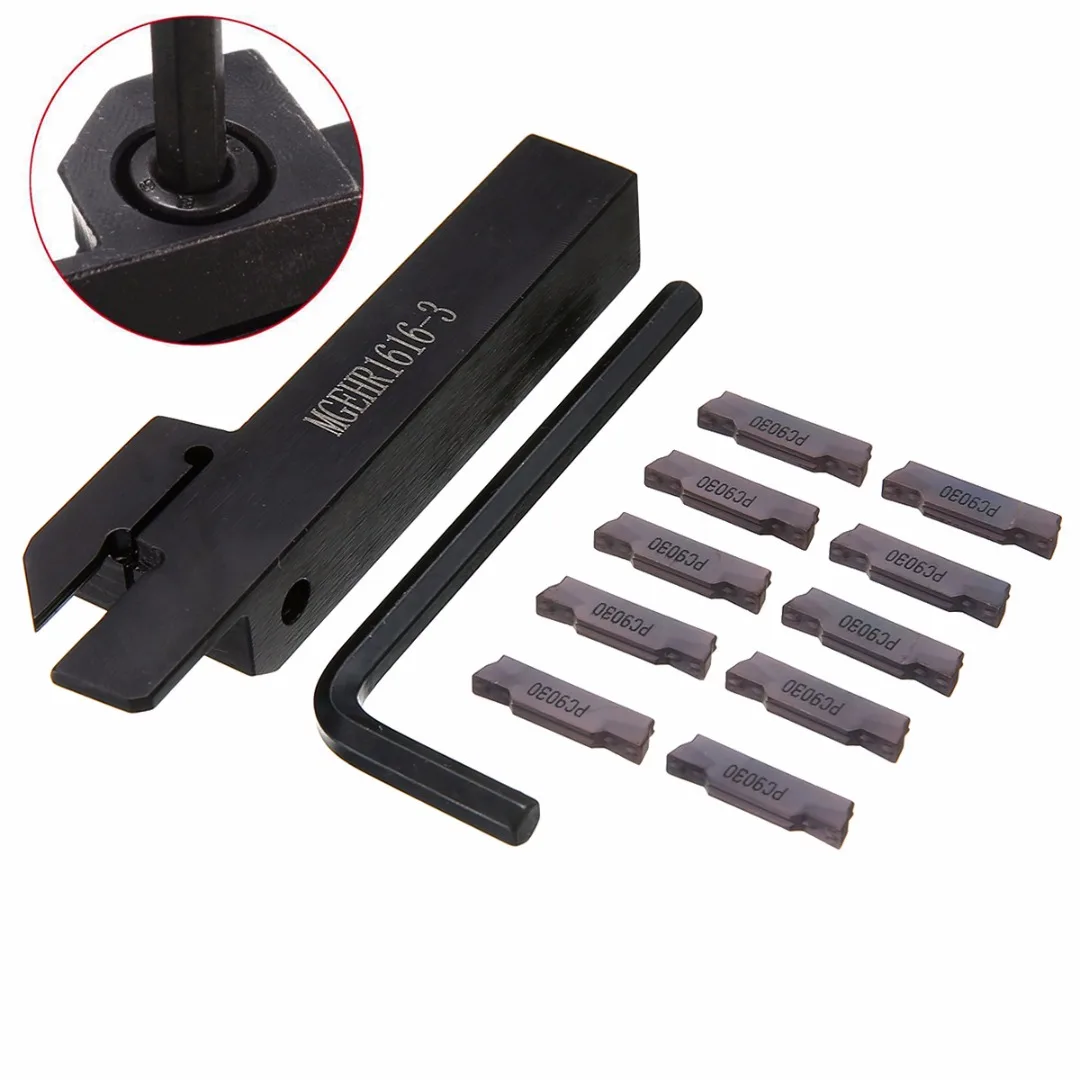 10pcs MGMN300 Carbide Inserts + 1pc MGEHR1616-3 CNC Lathe Turning Holder Boring Bar + 1pc Wrench