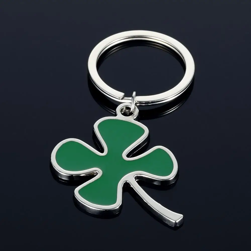 

2019Stainless High Quality Green Leaf Keychain Fashion Creative Beautiful Four Leaf Clover Steel Lucky KeyChain Jewelry Keyring