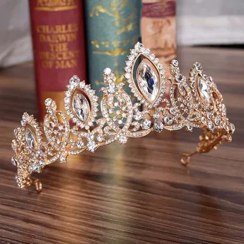 

Women Fashion Crystal Big Tiara Rhinestone Bride Crown Wedding Pageant Costume Party Bridal Diadem Headdress Hair Ornaments BH