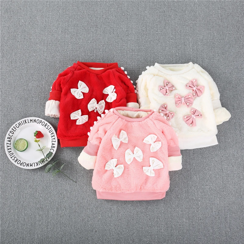

kids baby girls children winter top clothing velvet plus bow cartoon character thick fur baby girls outerwears sweaters