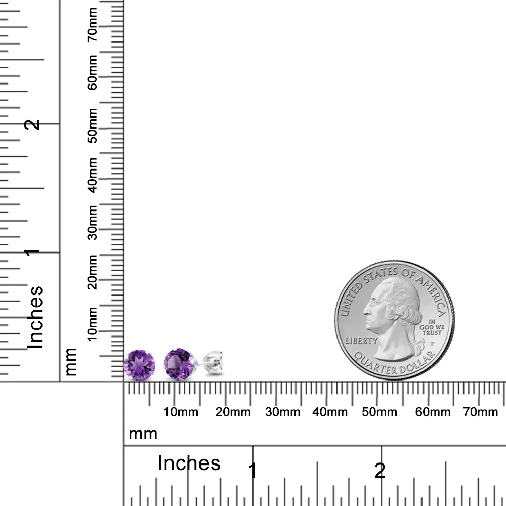 GemStoneKing 6 мм 1,50 Ct Круглый натуральный аметист 925 пробы серебро 4-зубчатые серьги-гвоздики для Для женщин