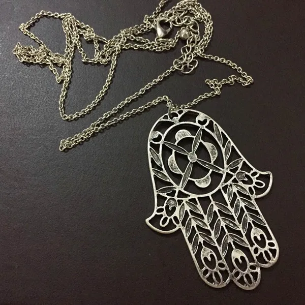

fashion jewelry metal vintage hamsa fatima hand big pendant necklace