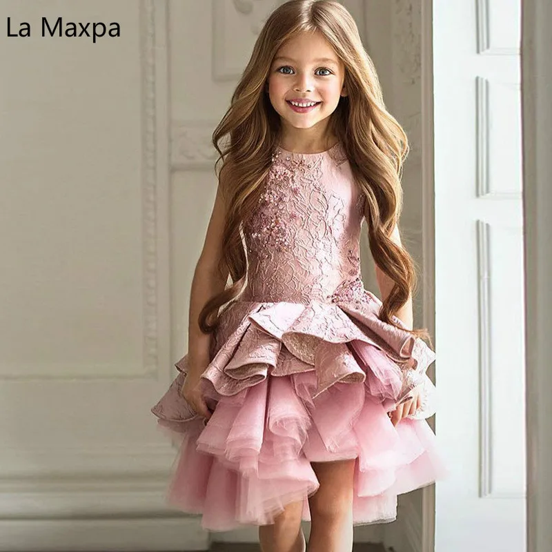 

Fashion Children Dress Princess Dress Wedding Flower Girls Pink Piano Perform Costume Catwalk Birthday Party cute Dress