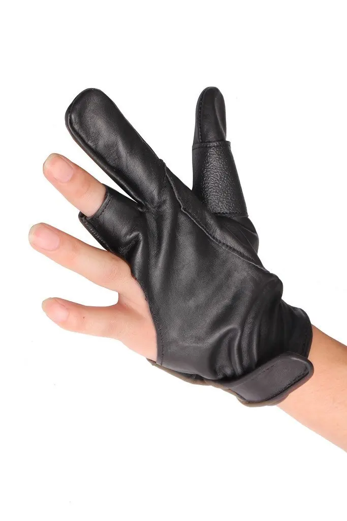 Archerymax cuero negro tiro con arco guante para tiroarchery glove