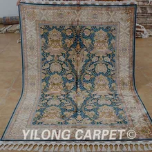 Yilong 4,6 'x6. 6' Hereke шелковый ковер синий ручной Изысканные Ручной работы турецкий ковер шелк(1794