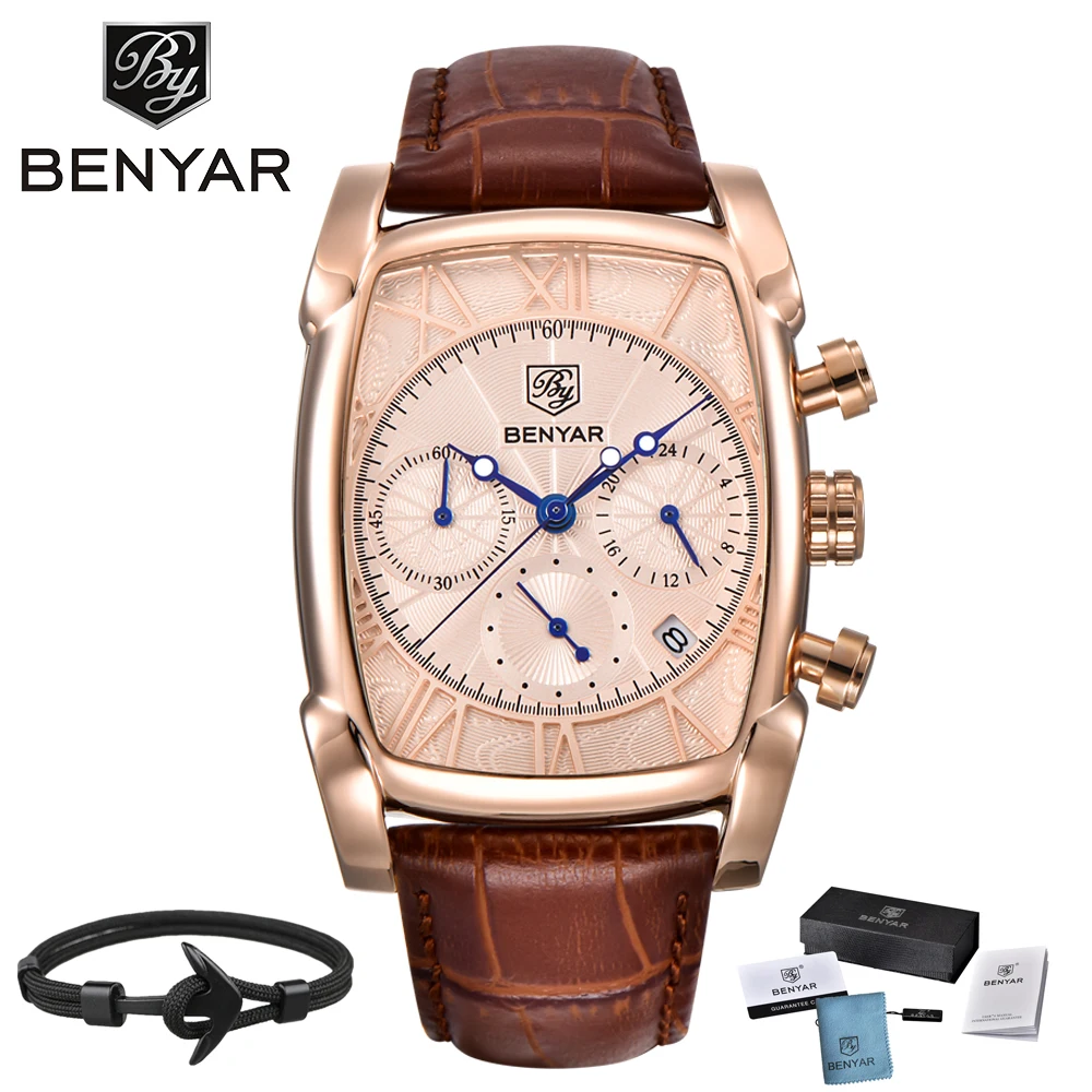

2018 BENYAR Brand Watches Men Waterproof Leather Gold Quartz Watch Male Clock Relogio Masculino erkek kol saati zegarek meski
