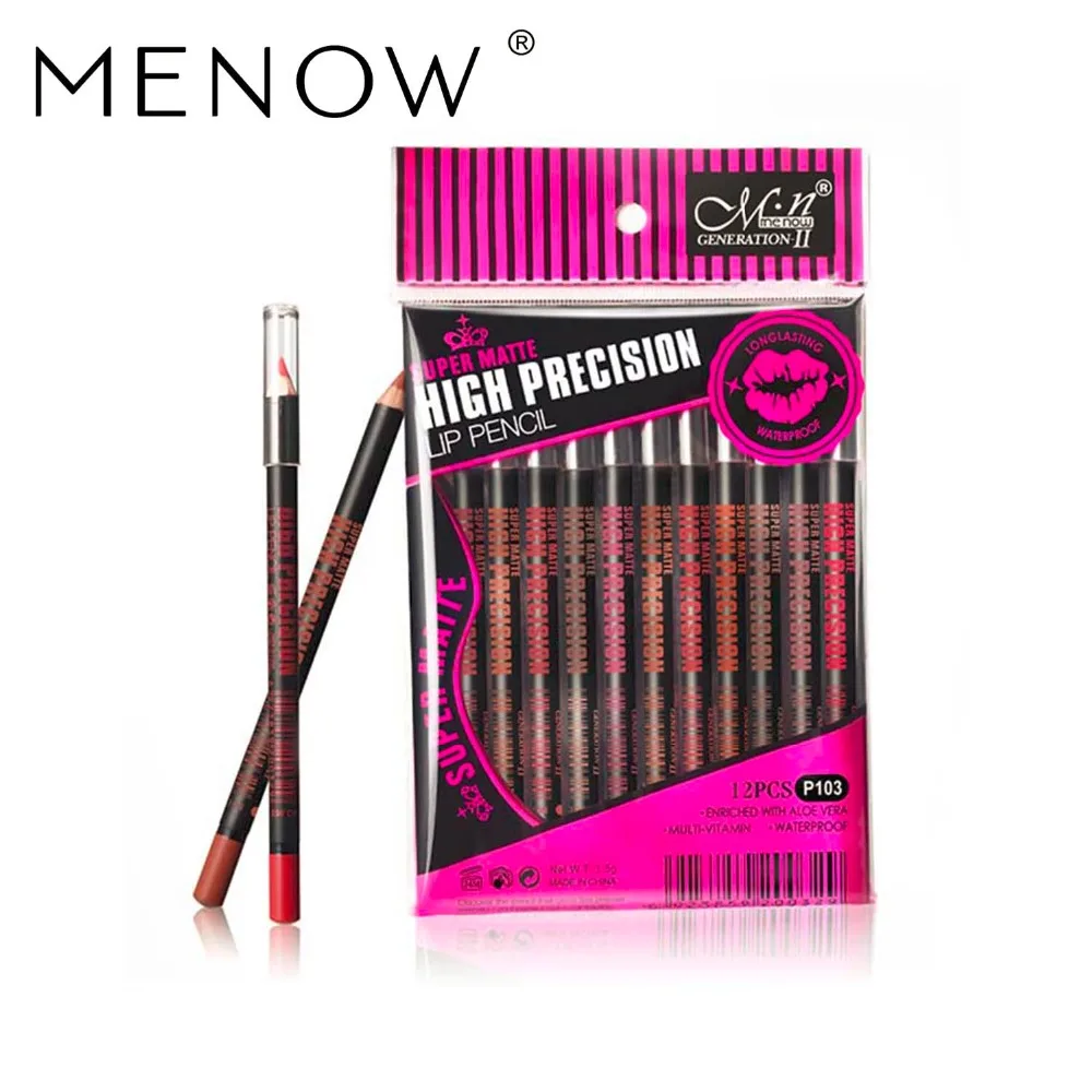 

MENOW 12 Color Lip Liner Pen matte velvet lipstick pen waterproof no makeup red stick lip pencil P103