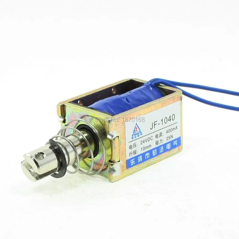 

JF-1040B DC 24 V 400mA jenis Push Pull bingkai terbuka basah-katup Solenoid elektromagnet, 10 mm 25N 5.5LB