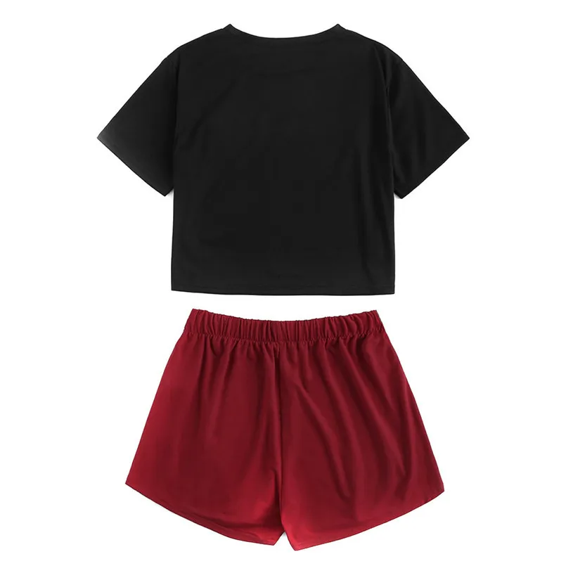 Spring Summer Casual Sport Letter Short Sleeve Summer O-Neck Top And Mini Shorts Set Casual Suit Conjuntos De Mujer 40MA22 (4)