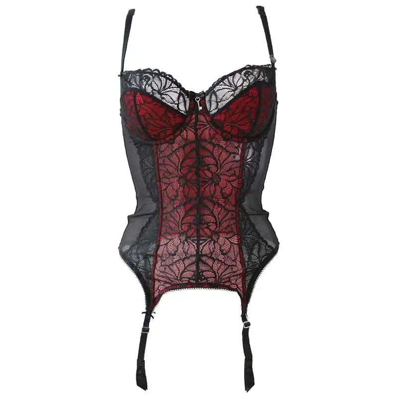 

Sexy Gauze Red Black Women Bow Decoration Gothic Bustier for Female Vogue Corset with belts Metal clips Underwear Lingerie SH002