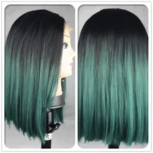 2016 Hot Sale Heat Resistant Wigs Ombre Black to Green Synthetic Lace Front Bob for Black Women