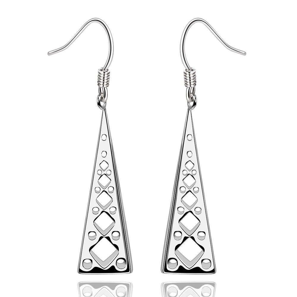 

925 sterling silver hollow cute Triangle long pendatn drop earring fine jewelry wholesales retail fashion hook earring jewelry