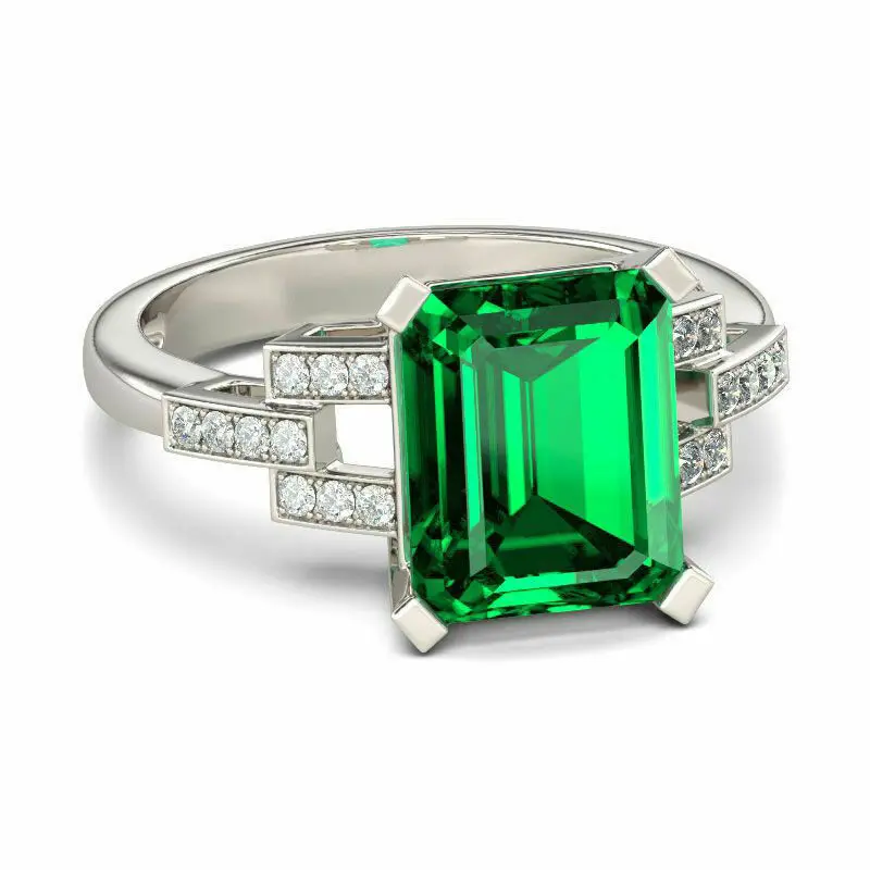 Созданный драгоценный камень-солитер кольцо зеленый Размер Серебро 925 Серебряное квадратное турмалиновое кольцо 6-10 Размер