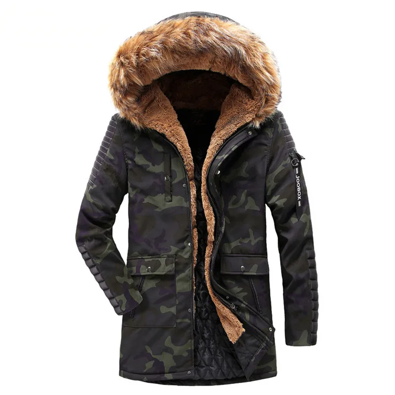 

MORUANCLE Men Long Winter Warm Jackets And Coats With Fur Hood Cotton Lined Thick Thermal Windbreaker Parkas For Man Outerwear