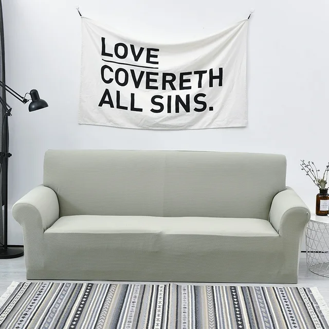 100 Polyester Waterproof Fabric Sofa Cover Solid Gray Couch Cover for