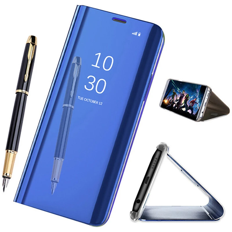 

Glossy Smart Mirror Leather Case for iPhone 7 8 6 6S Plus Flip Standing Case for iPhone 7 X XR XS Max Plating Case Cover